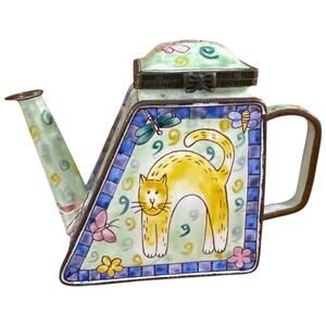 Vintage 2000 Kelvin Chen No 494 Metal Hand-Painted Cat Kitty Teapot Kettle Mini